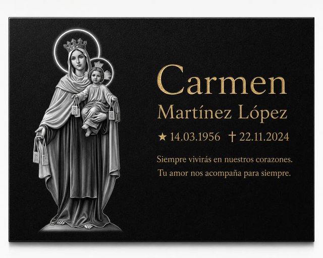 Proyecto de lápida de la Virgen del Carmen sobre granito negro