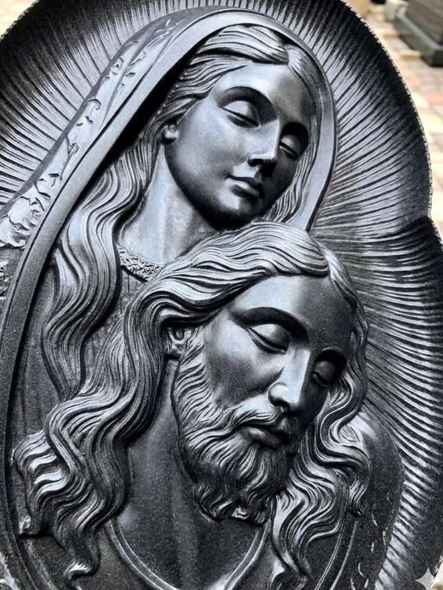 Bajorrelieve terminado de la Virgen y Cristo